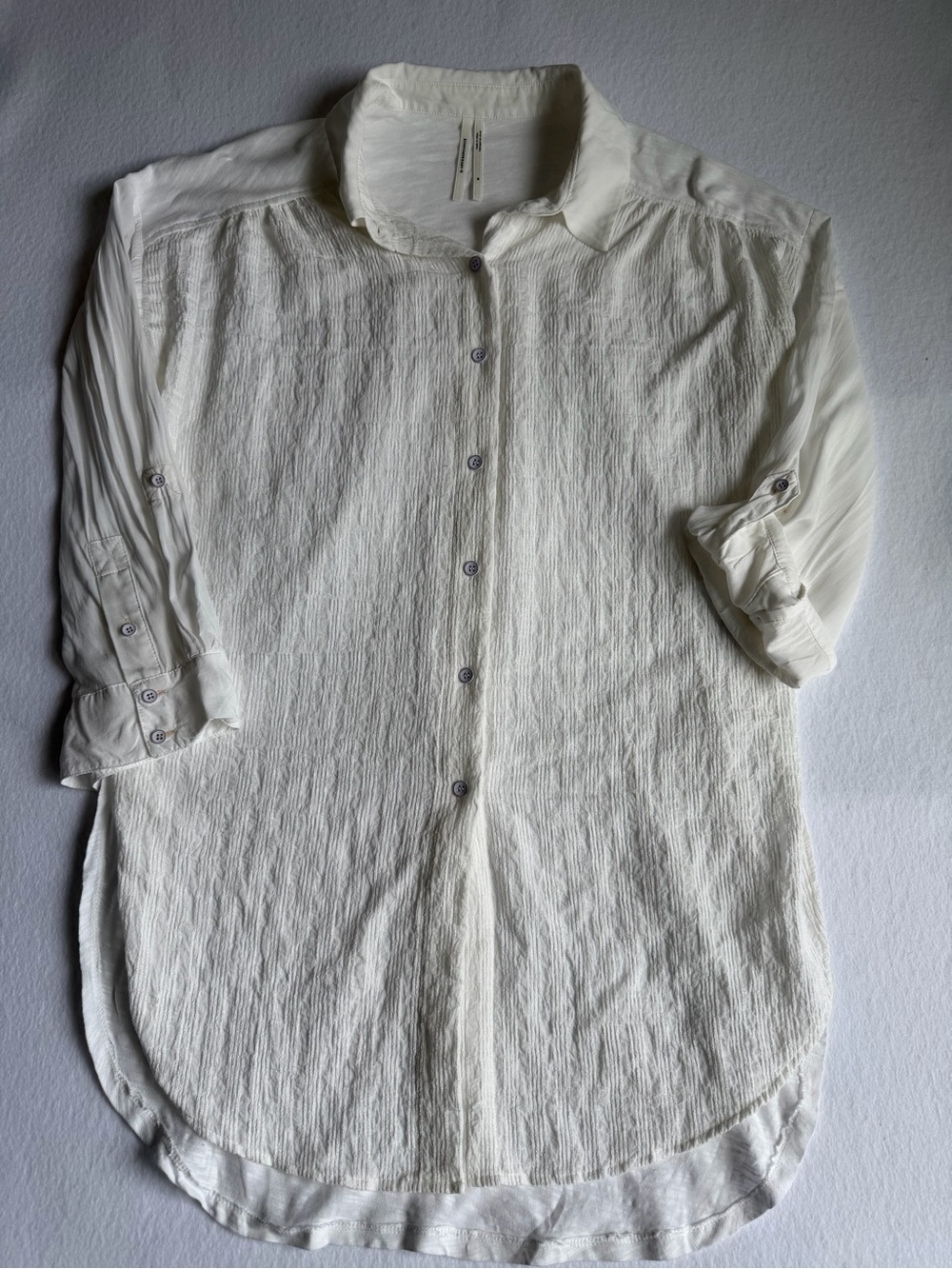 Anthropologie Cream Textured Tunic Button Down Blouse Medium Boho - Picture 15 of 15